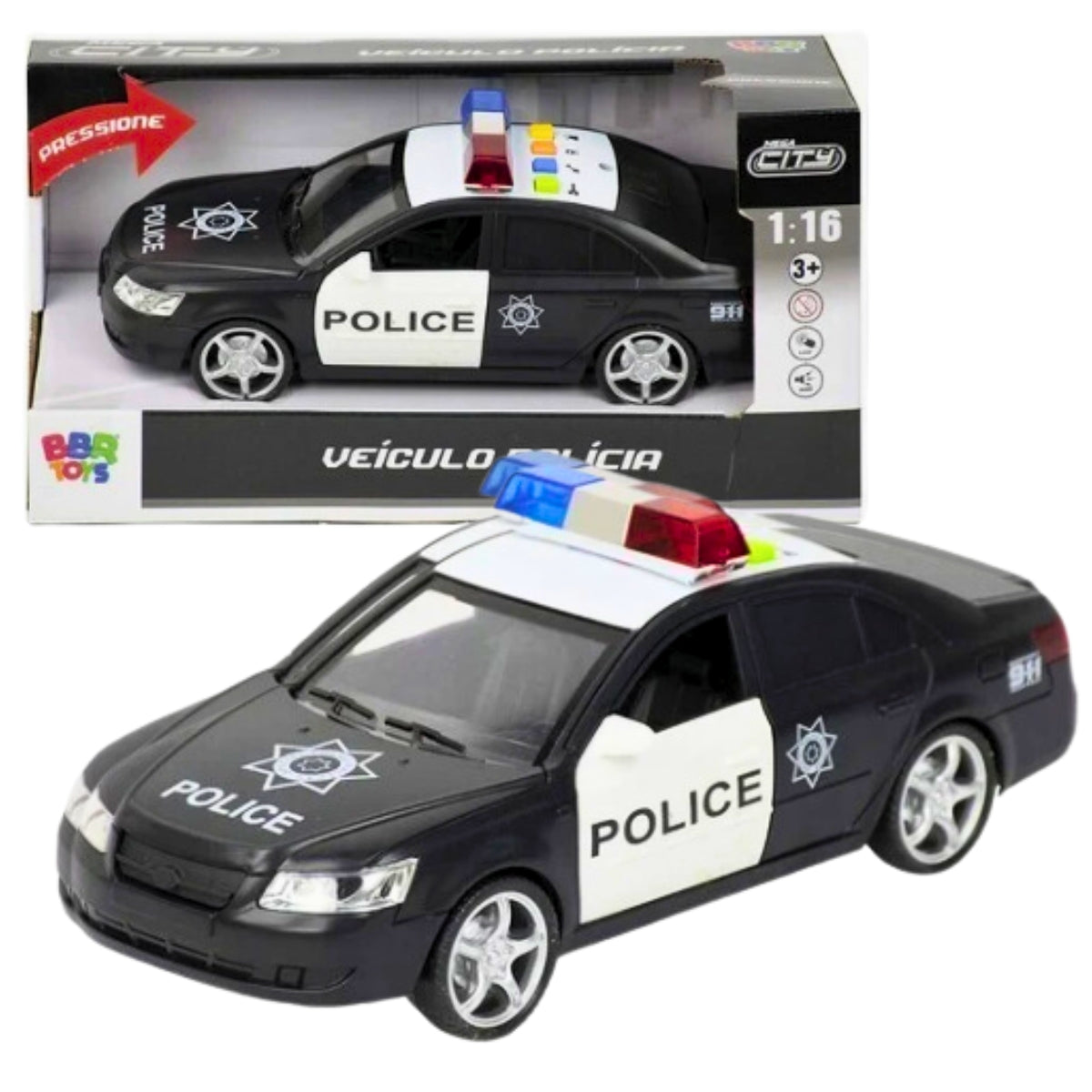Carro De Polícia Com Som E Luzes Realista E Sistema de Fricção Carro De Polícia Com Som E Luzes Realista E Sistema de Fricção